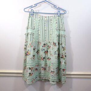 Hemant & Nandita Mint Green Cotton Blend Floral Skirt Size S Lace Feminine Flowy